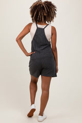 Black Solid Ribbed V-Neck Sleeveless Front Pocket Maternity Romper