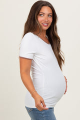 Ivory Solid Ribbed Short Sleeve Basic Maternity Top