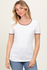 Ivory Solid Ribbed Short Sleeve Basic Top