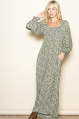 Olive Floral Long Sleeve Wide Leg Jumpsuit