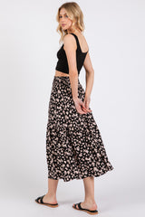 Black Floral Tiered Midi Skirt