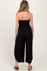 Black Strapless Smocked Tulip Leg Maternity Jumpsuit