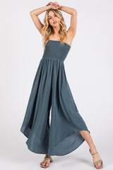 Dark Teal Strapless Smocked Tulip Leg Jumpsuit