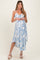 Light Blue Tropical Floral Front Cinched Tie Maternity Midi Dress