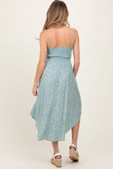 Mint Floral Cinched Front Tie Maternity Midi Dress