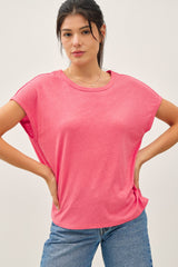 Fuchsia Linen Blend Short Sleeve Tee