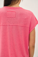 Fuchsia Linen Blend Short Sleeve Tee