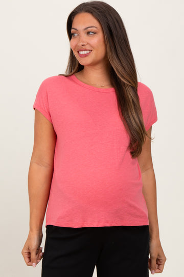 Fuchsia Linen Blend Maternity Short Sleeve Tee