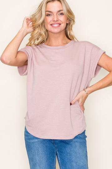 Light Mauve Rolled Cuff Short Sleeve Top