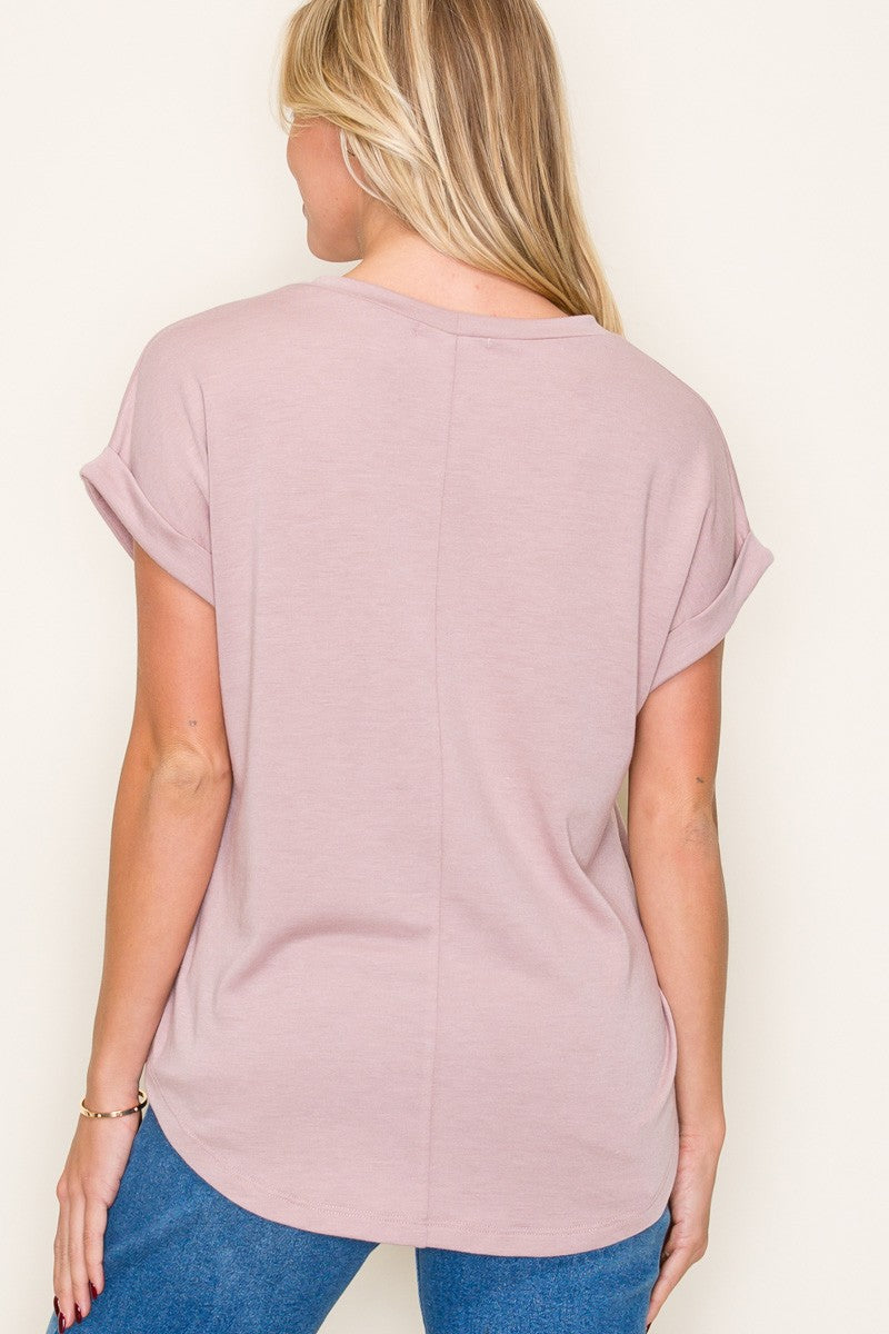 Light Mauve Rolled Cuff Short Sleeve Top