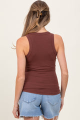 Brown Ribbed Basic Crew Neck Maternity Tank