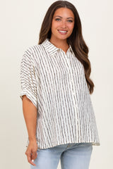 Ivory Striped Drop Shoulder Button Down Maternity Blouse