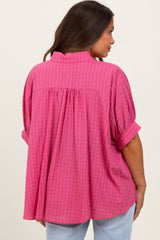 Fuchsia Striped Drop Shoulder Button Down Maternity Blouse