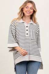 Cream/Black Stripe Button Down Maternity Tunic Top
