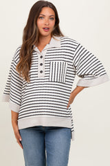 Cream/Black Stripe Button Down Maternity Tunic Top