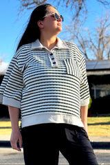 Cream/Black Stripe Button Down Maternity Tunic Top