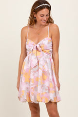 Light Pink Floral Tie Front Maternity Mini Dress