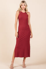Burgundy Ribbed Side Slit Tank Dress