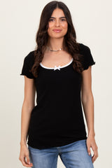 Black Ribbed Short Sleeve Top