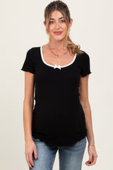 Black Ribbed Short Sleeve Maternity Top