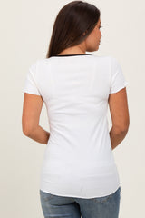 White Ribbed Short Sleeve Maternity Top