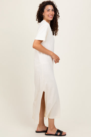 Cream Short Sleeve Knit T-Shirt Maxi Dress