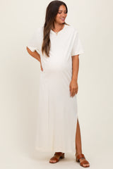 Cream Short Sleeve Knit T-Shirt Maternity Maxi Dress