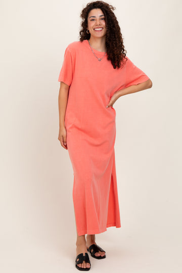 Coral Short Sleeve Knit T-Shirt Maxi Dress