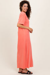 Coral Short Sleeve Knit T-Shirt Maxi Dress