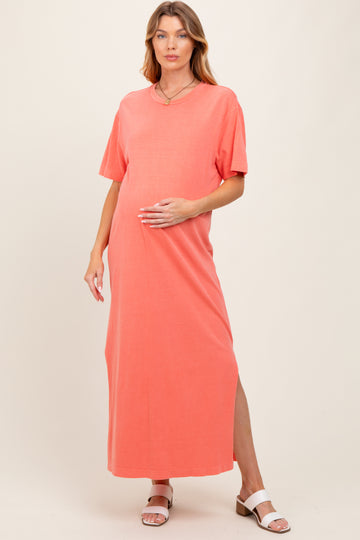 Coral Short Sleeve Knit T-Shirt Maternity Maxi Dress