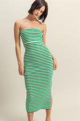 Green/White Striped Strapless Fitted Maternity Maxi Dress