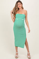Green/White Striped Strapless Fitted Maternity Maxi Dress