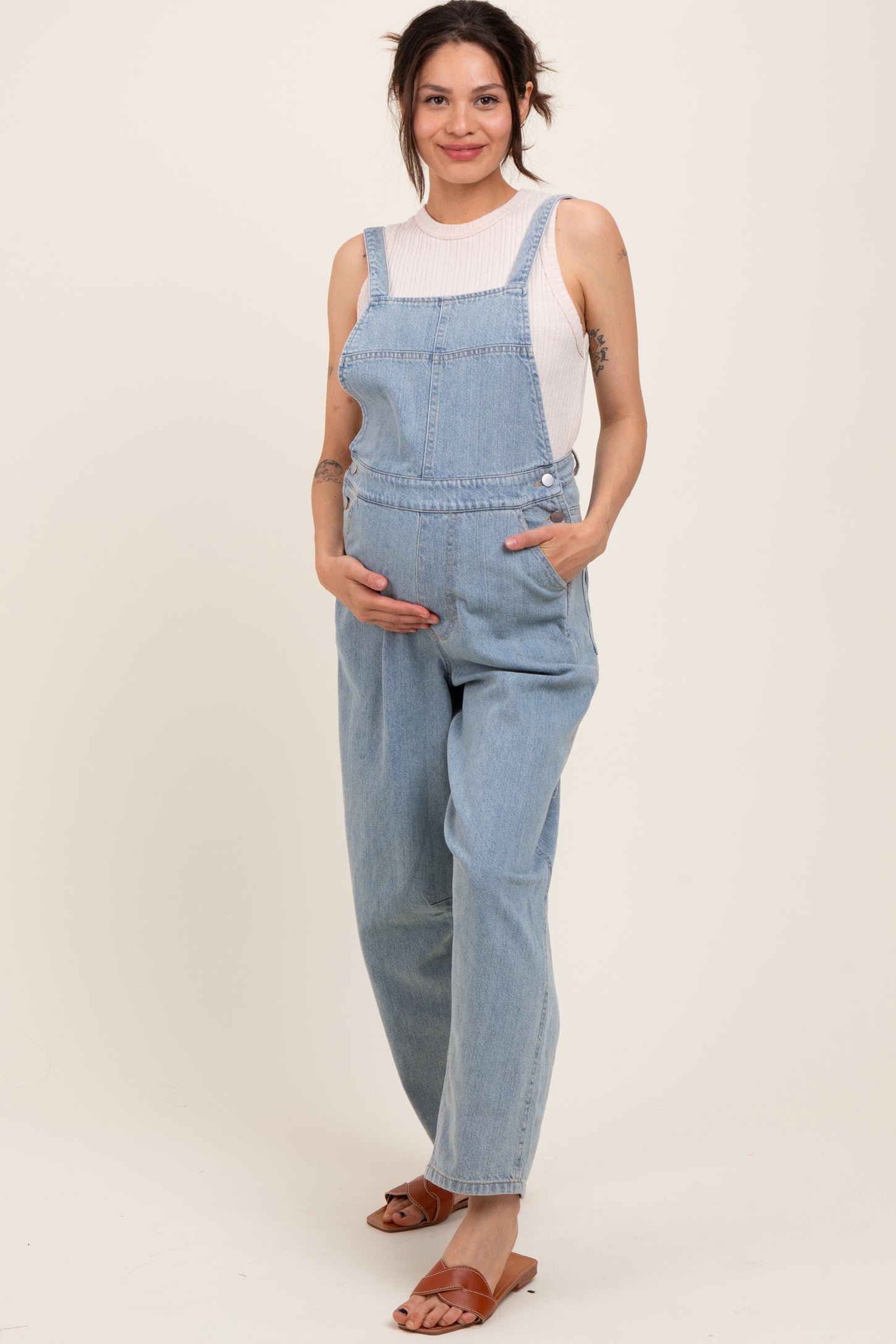 Light Blue Washed Maternity Denim Overalls