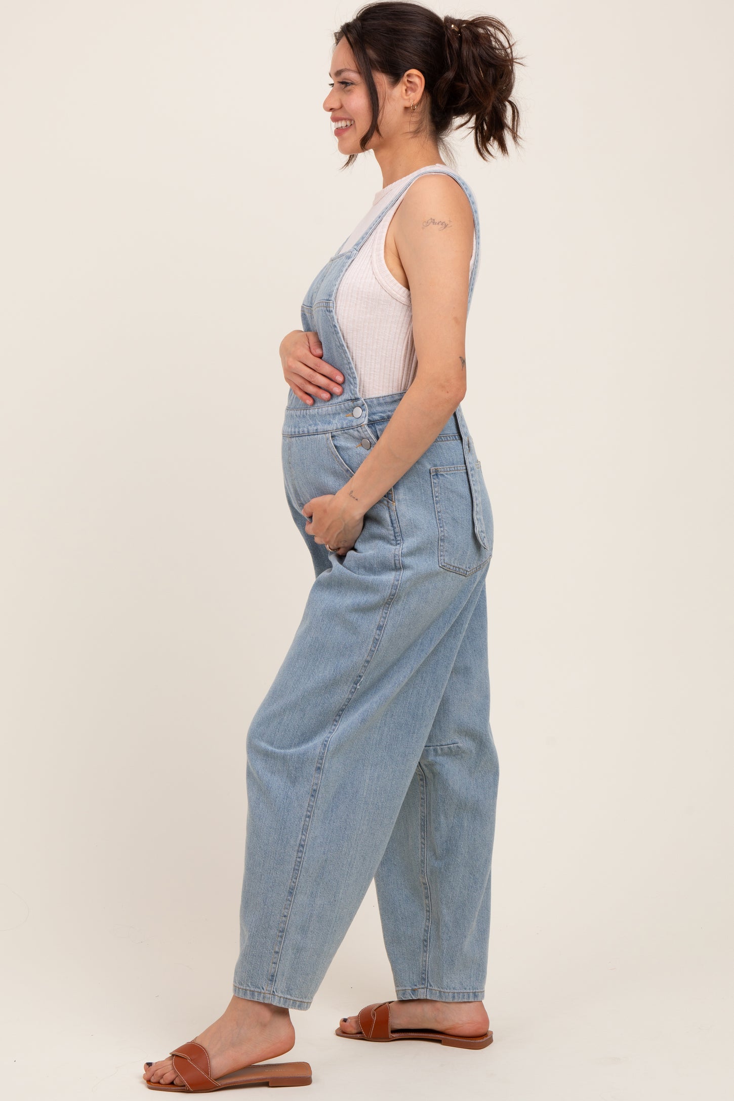 Light Blue Washed Maternity Denim Overalls