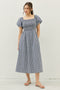 Navy Textured Plaid Pen Back Midi Dress