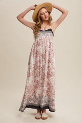 Charcoal Floral Contrast Border Maxi Dress