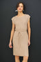 Beige Waffle Knit Sash Tie Short Sleeve Dress