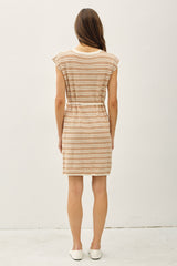 Camel Striped Knit Sash Tie Dress