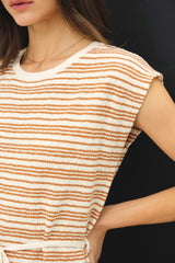Camel Striped Knit Sash Tie Dress