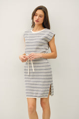 Blue Striped Knit Sash Tie Dress