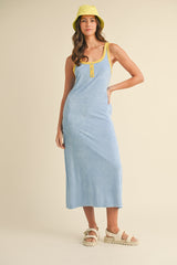 Light Blue Contrast Trim Terry Knit Sleeveless Maternity Dress