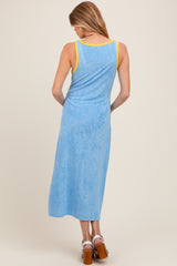 Light Blue Contrast Trim Terry Knit Sleeveless Maternity Dress