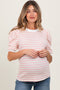 Pink Textured Stripe Puff Sleeve Maternity Top