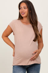 Taupe Soft Cap Sleeve Maternity T-Shirt Top