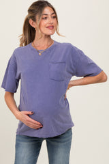 Lavender Short Sleeve Front Pocket Tunic Maternity Top