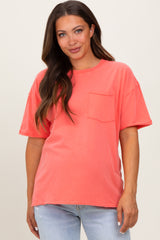 Coral Short Sleeve Front Pocket Tunic Maternity Top