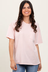 Light Pink Short Sleeve Front Pocket Tunic Maternity Top