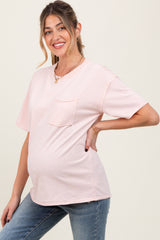 Light Pink Short Sleeve Front Pocket Tunic Maternity Top