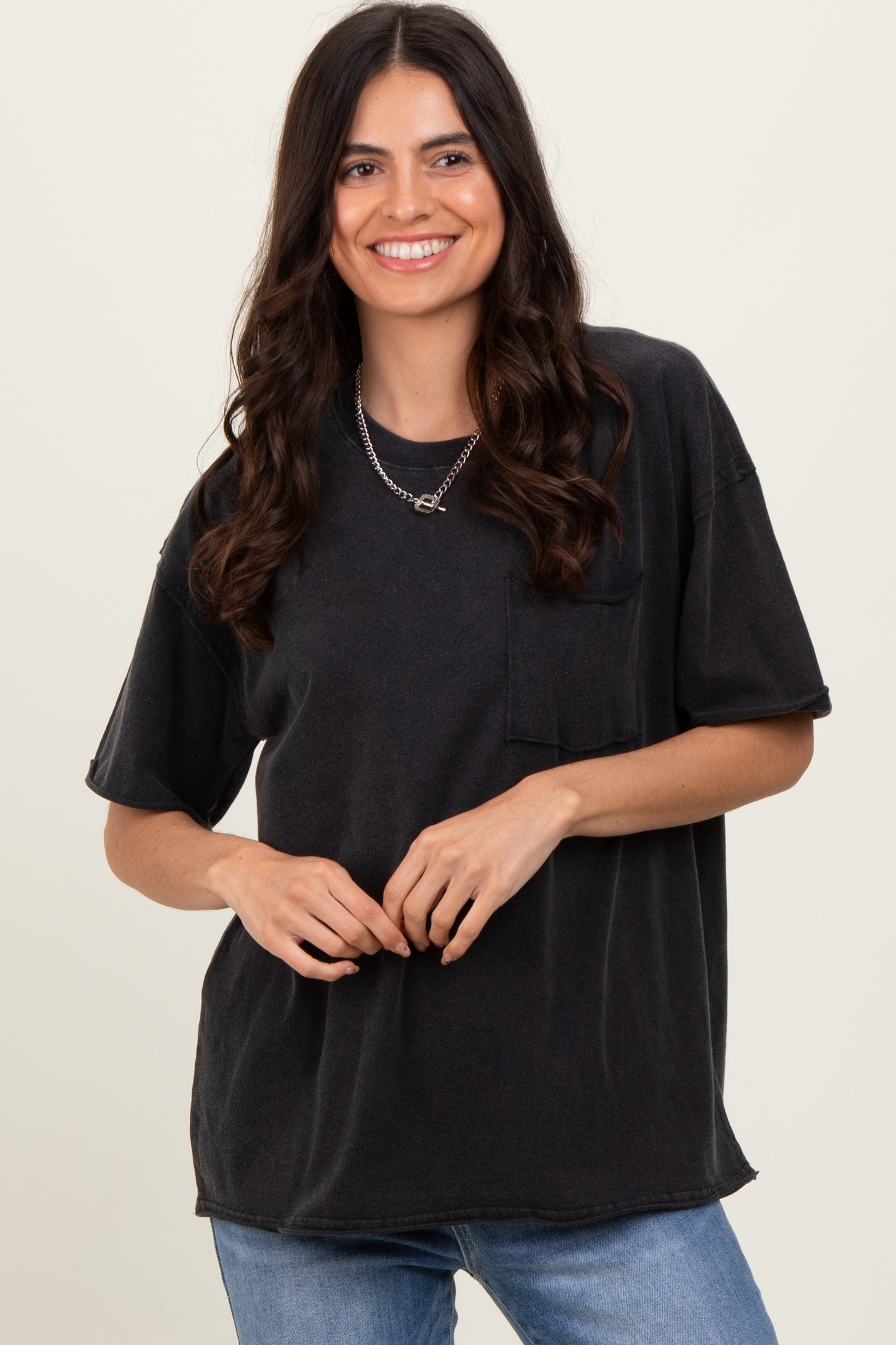 Black Short Sleeve Front Pocket Tunic Maternity Top