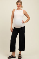 Black Raw Hem Cropped Wide Leg Maternity Jeans